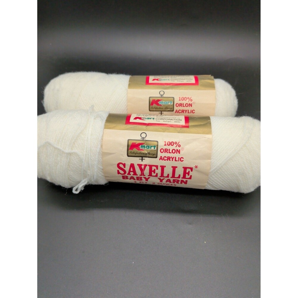 Baby yarn white Kmart Sayelle vintage Orlon Acrylic 3 ply Lot of 2 Skeins USA